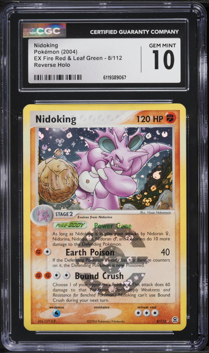 2004 Pokemon EX Fire Red & Leaf Green Reverse Holo Nidoking #8 CGC 10 GEM MINT