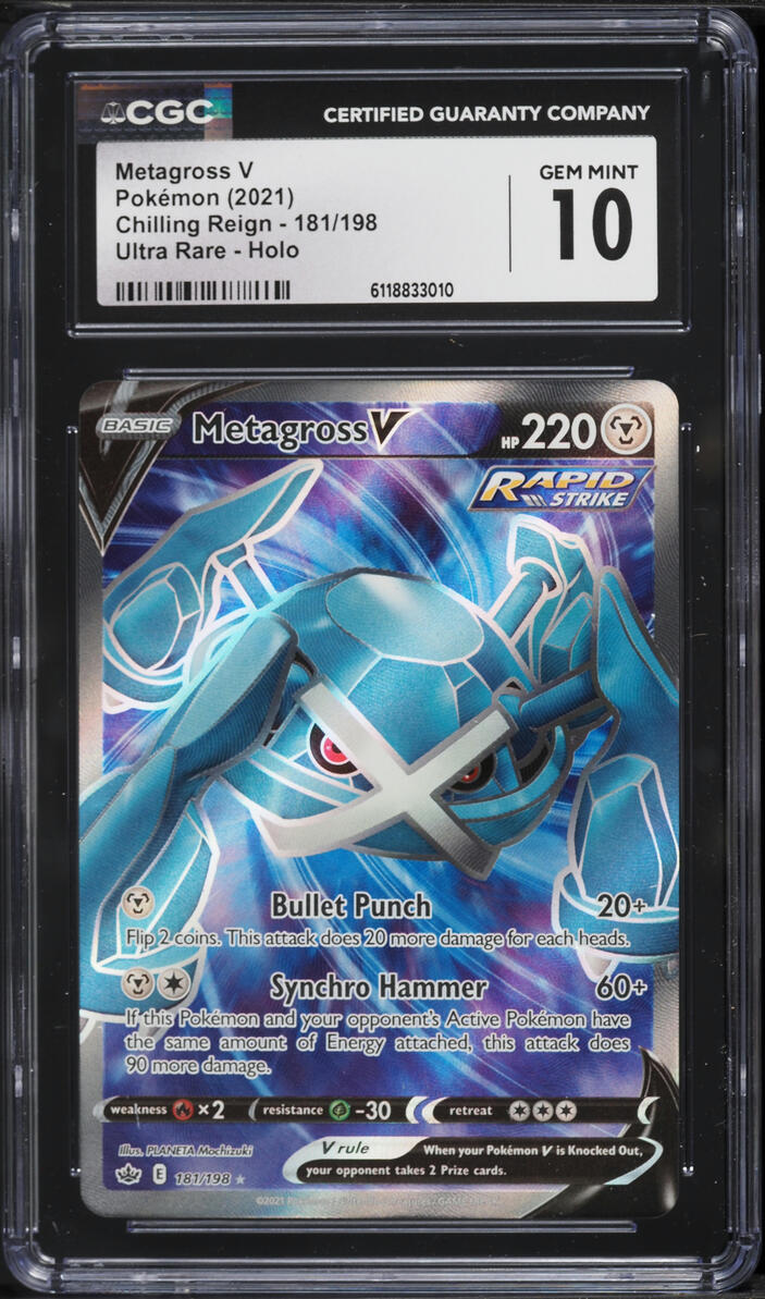 2021 Pokemon Sword & Shield Chilling Reign Full Art Metagross V #181 CGC 10 GEM MINT