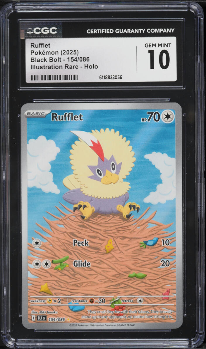 2025 Pokemon Scarlet & Violet Black Bolt IR Rufflet #154 CGC 10 GEM MINT