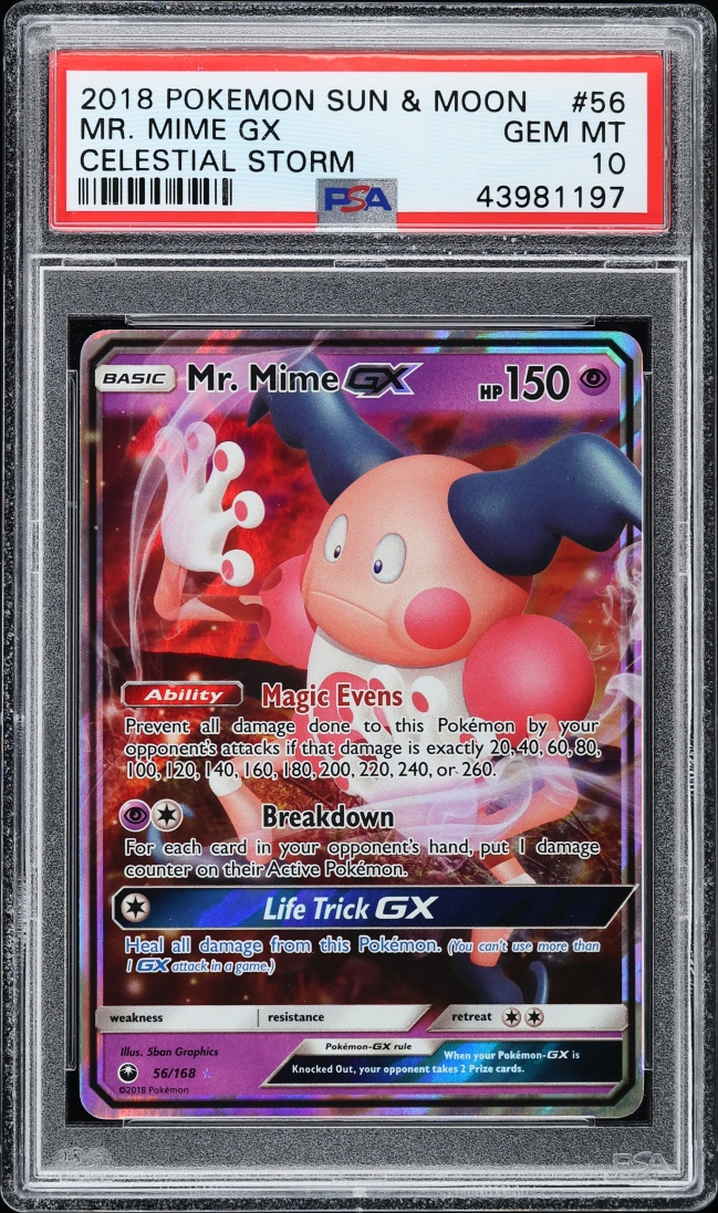 2018 Pokemon Sun & Moon Celestial Storm Mr. Mime GX #56 PSA 10 GEM MINT