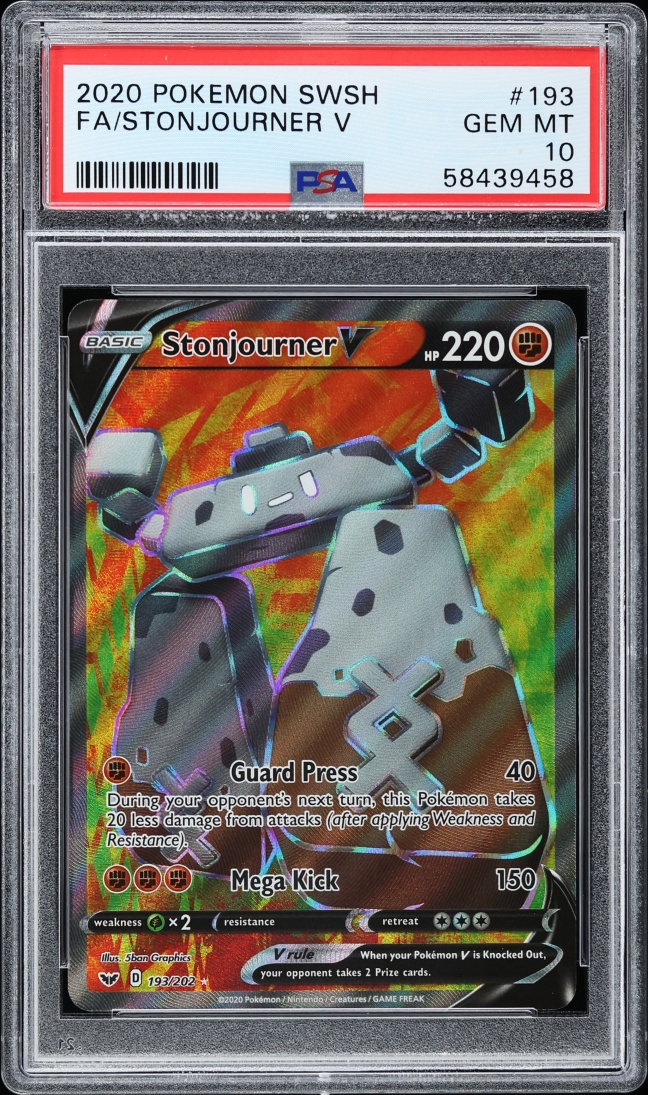 2020 Pokemon Sword & Shield Full Art Stonjourner V #193 PSA 10 GEM MINT