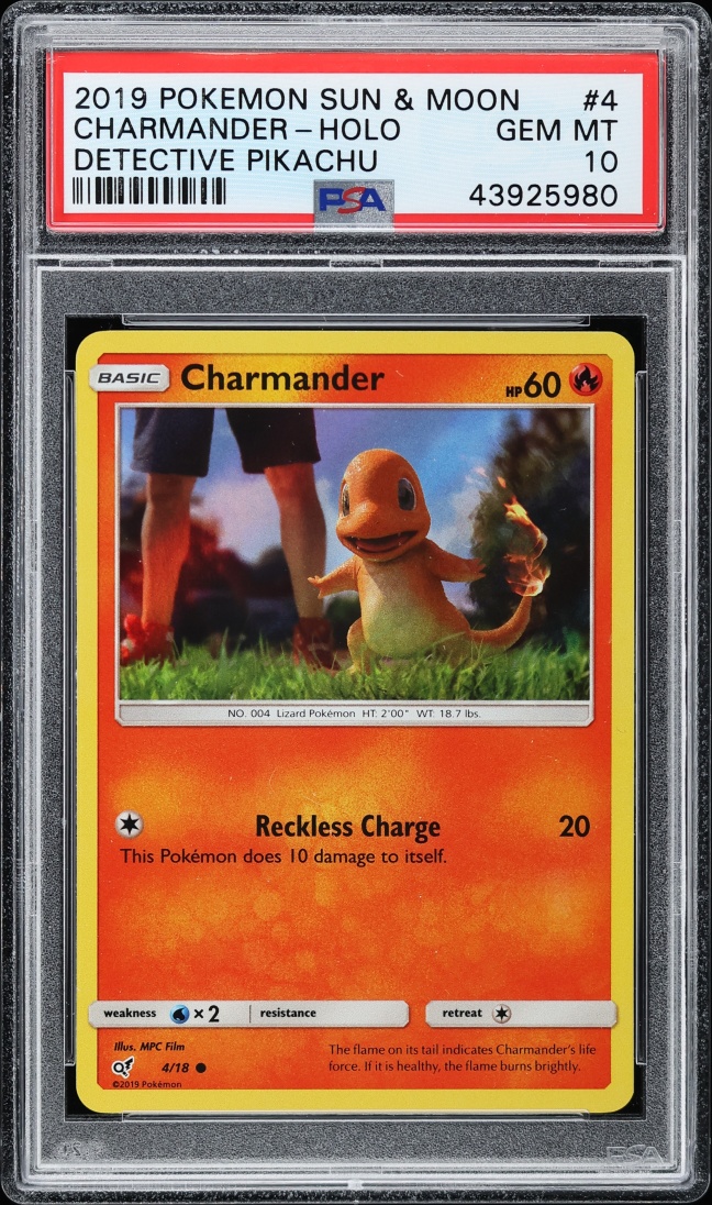 2019 Pokemon Sun & Moon Detective Pikachu Holo Charmander #4 PSA 10 GEM MINT