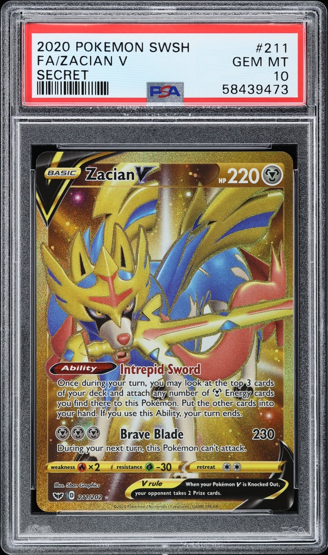 2020 Pokemon Sword & Shield Gold Rare Zacian V #211 PSA 10 GEM MINT