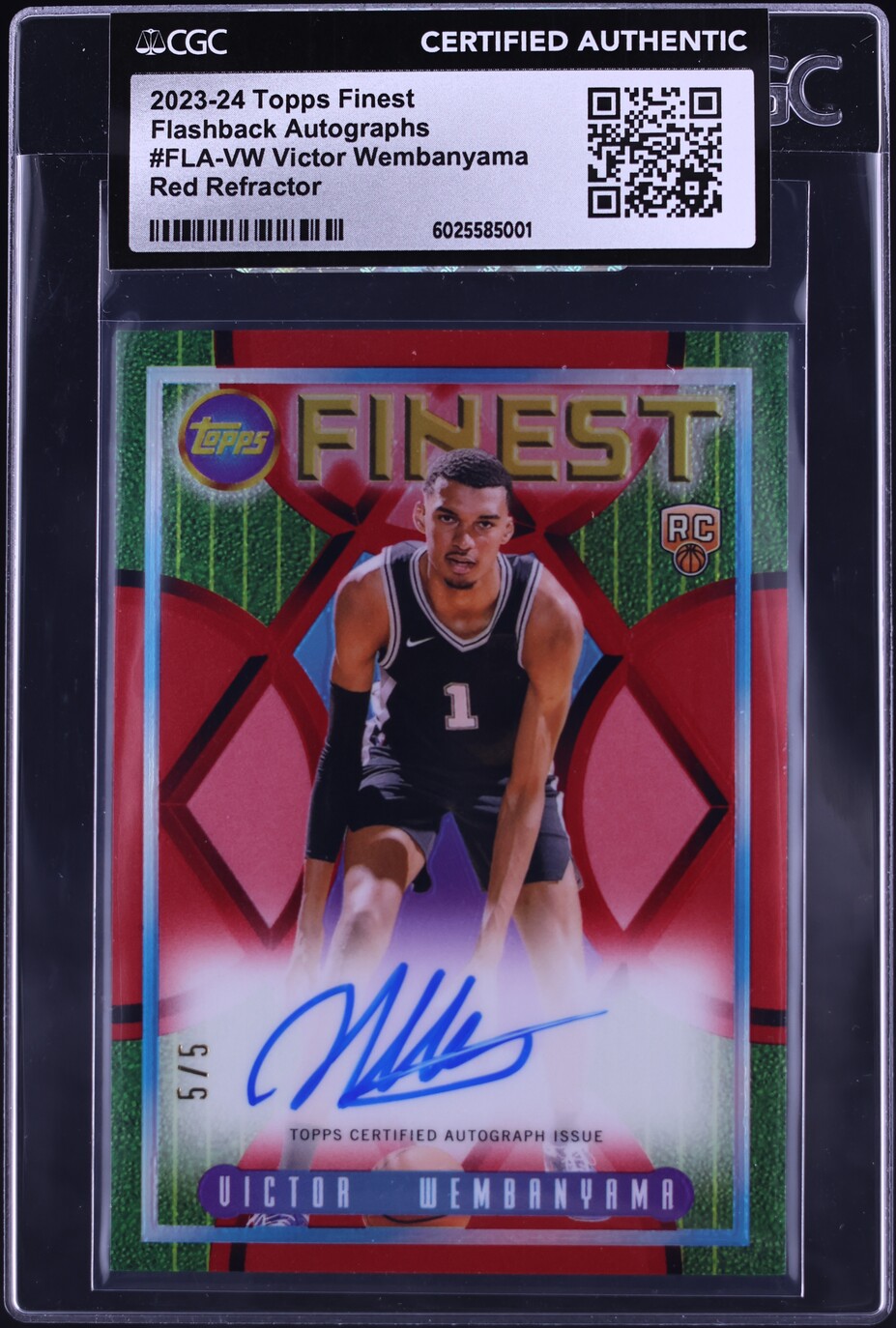2023 Finest Flashback Red Refractor Victor Wembanyama ROOKIE AUTO 5/5 CGC AUTH