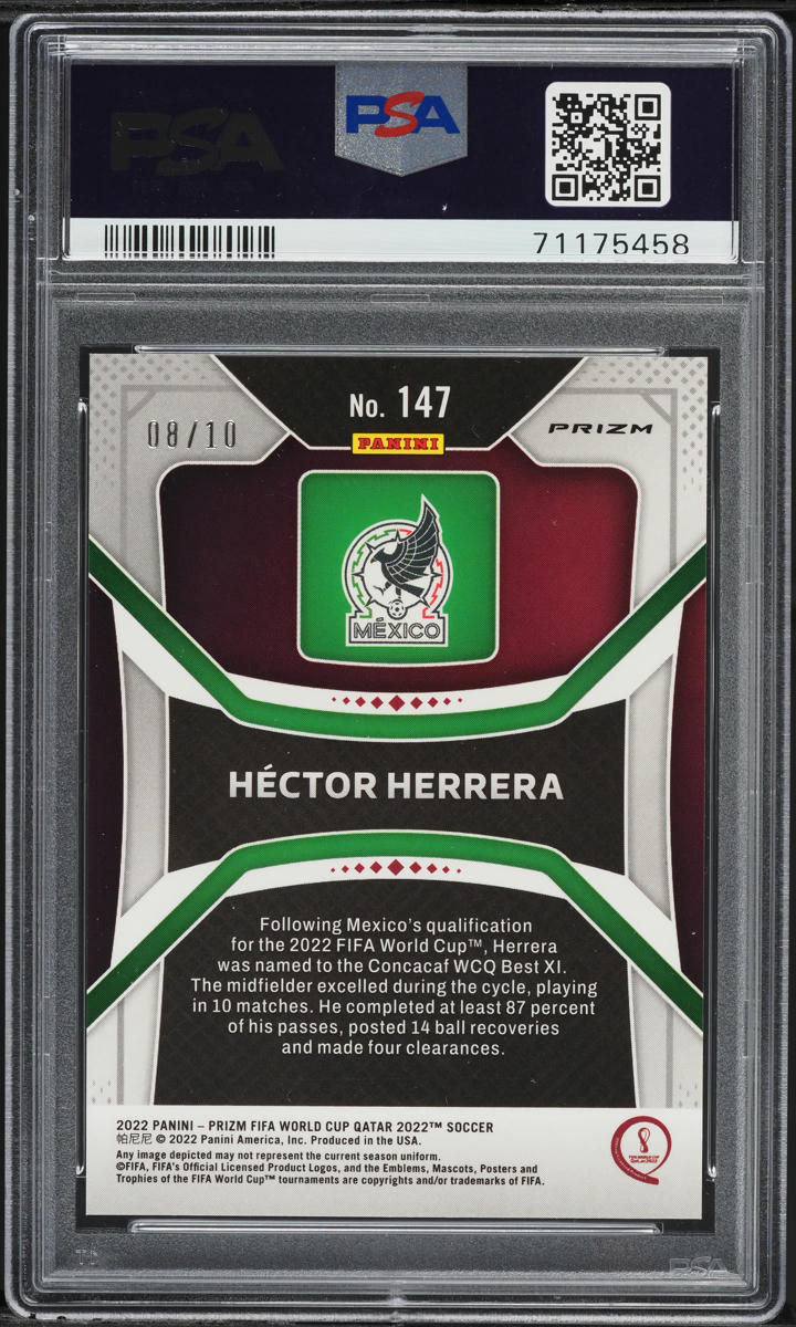 2022 Panini Prizm World Cup Qatar Gold Hector Herrera /10 #147 PSA 9 MINT