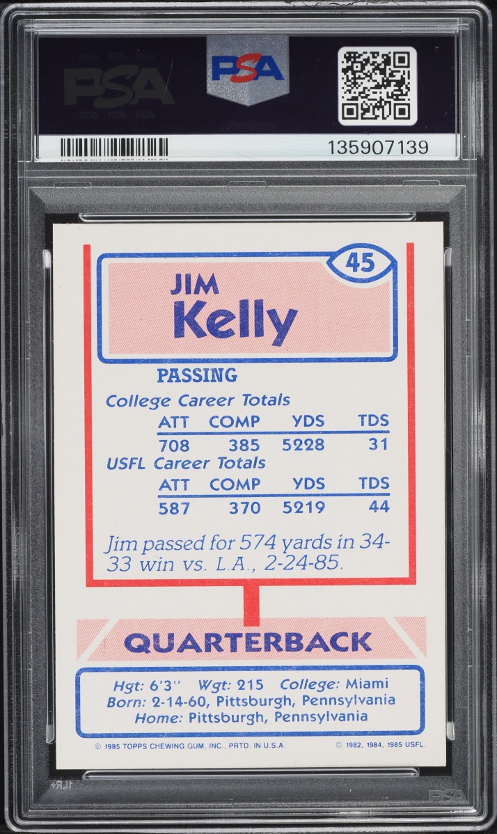 1985 Topps USFL Jim Kelly #45 PSA 9 MINT