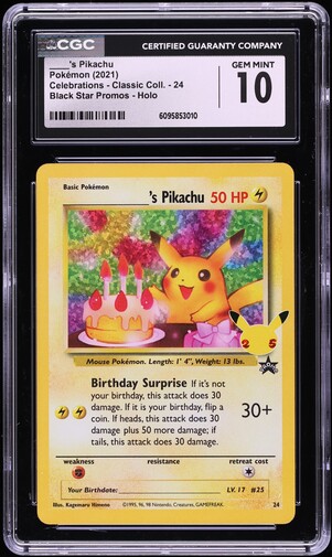 Birthday Pikachu Holo - 24 Celebrations Classic Collection Pokémon Card 2021 NM