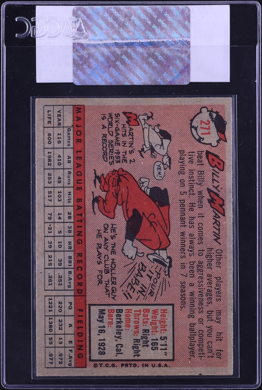 1958 Topps Billy Martin #271 CGC AUTH