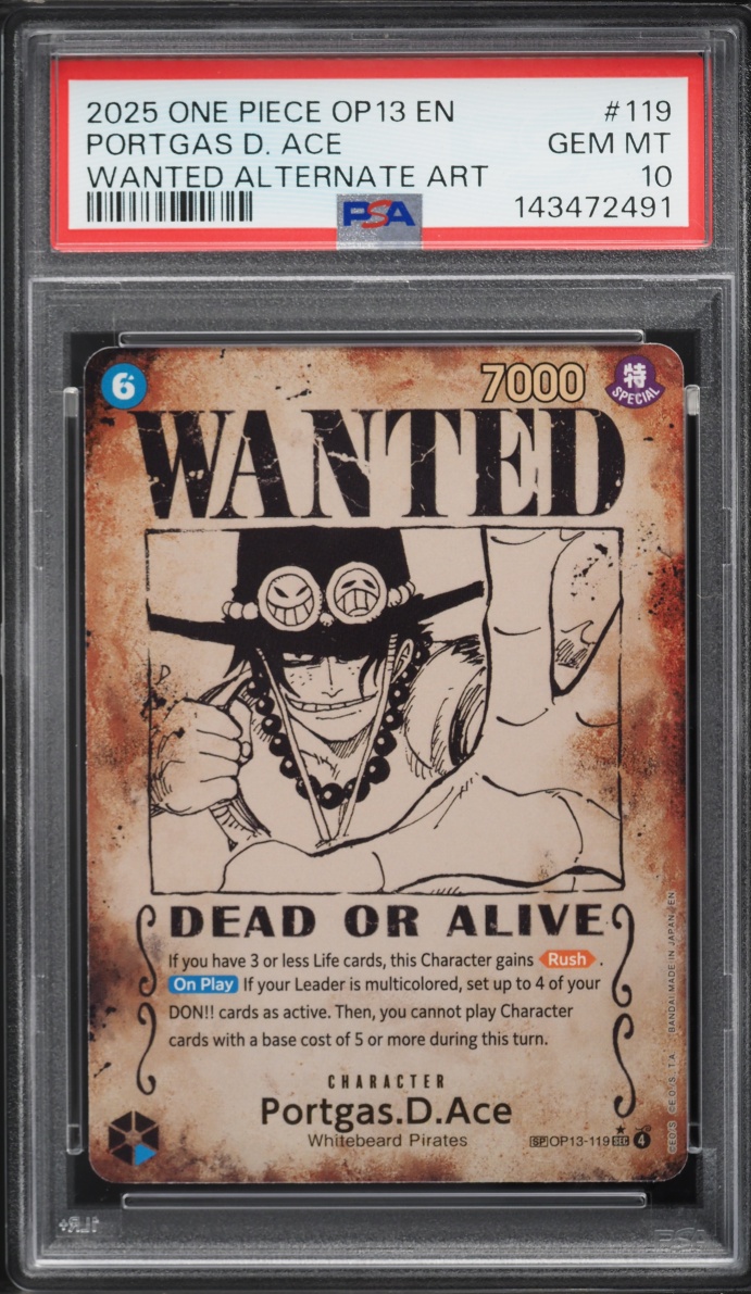 2025 One Piece Carrying On His Will Wanted SEC Alt Art Portgas D. Ace #119 PSA 10 GEM MINT