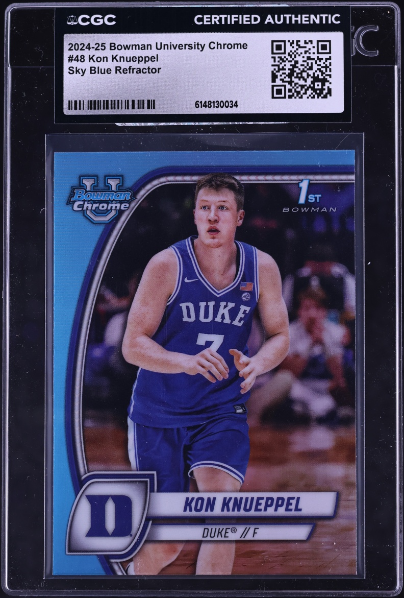 2024 Bowman Chrome University Sky Blue Refractor Kon Knueppel ROOKIE #48 CGC AUTH