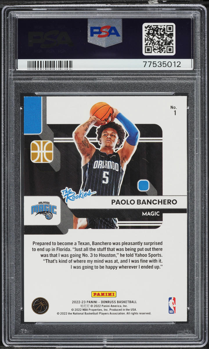 2022 Donruss The Rookies Paolo Banchero ROOKIE #1 PSA 9 MINT