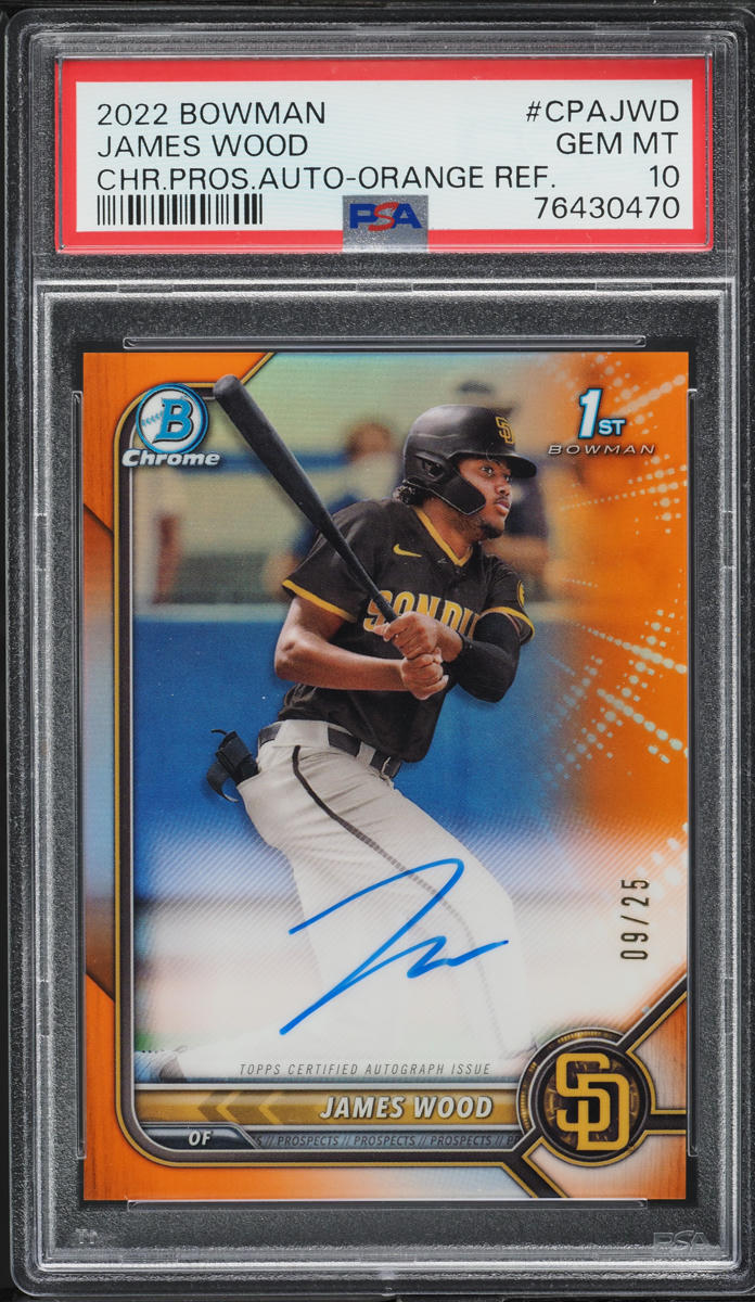 2022 Bowman Chrome Orange Refractor James Wood PROSPECT AUTO /25 #CPA-JWD PSA 10