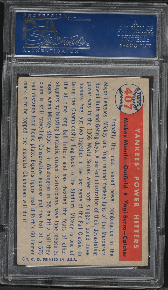 1957 Topps Mickey Mantle & Yogi Berra YANKEES' POWER HITTERS #407 PSA 3 VG