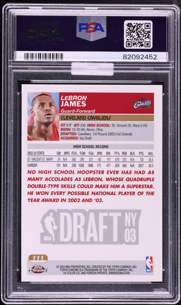 2003 Topps Chrome LeBron James ROOKIE #111 MBA PSA 10 GEM MINT