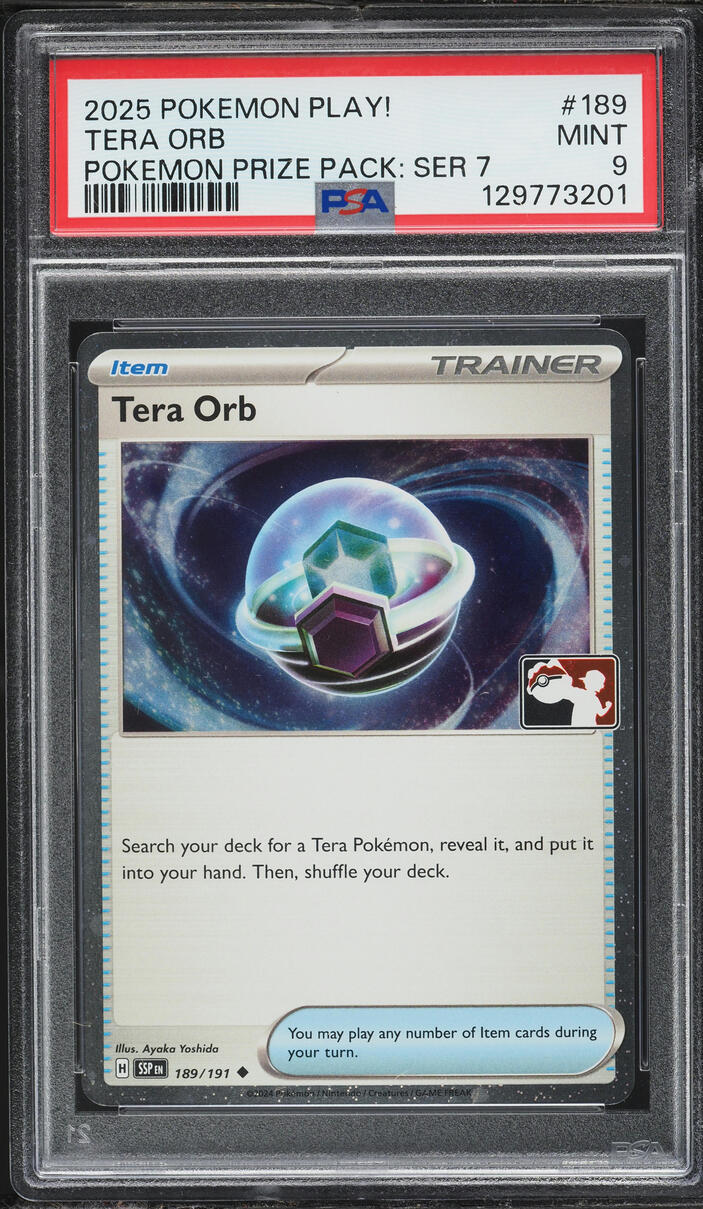 2025 Pokemon Play! Prize Pack: Series 7 Tera Orb #189 PSA 9 MINT