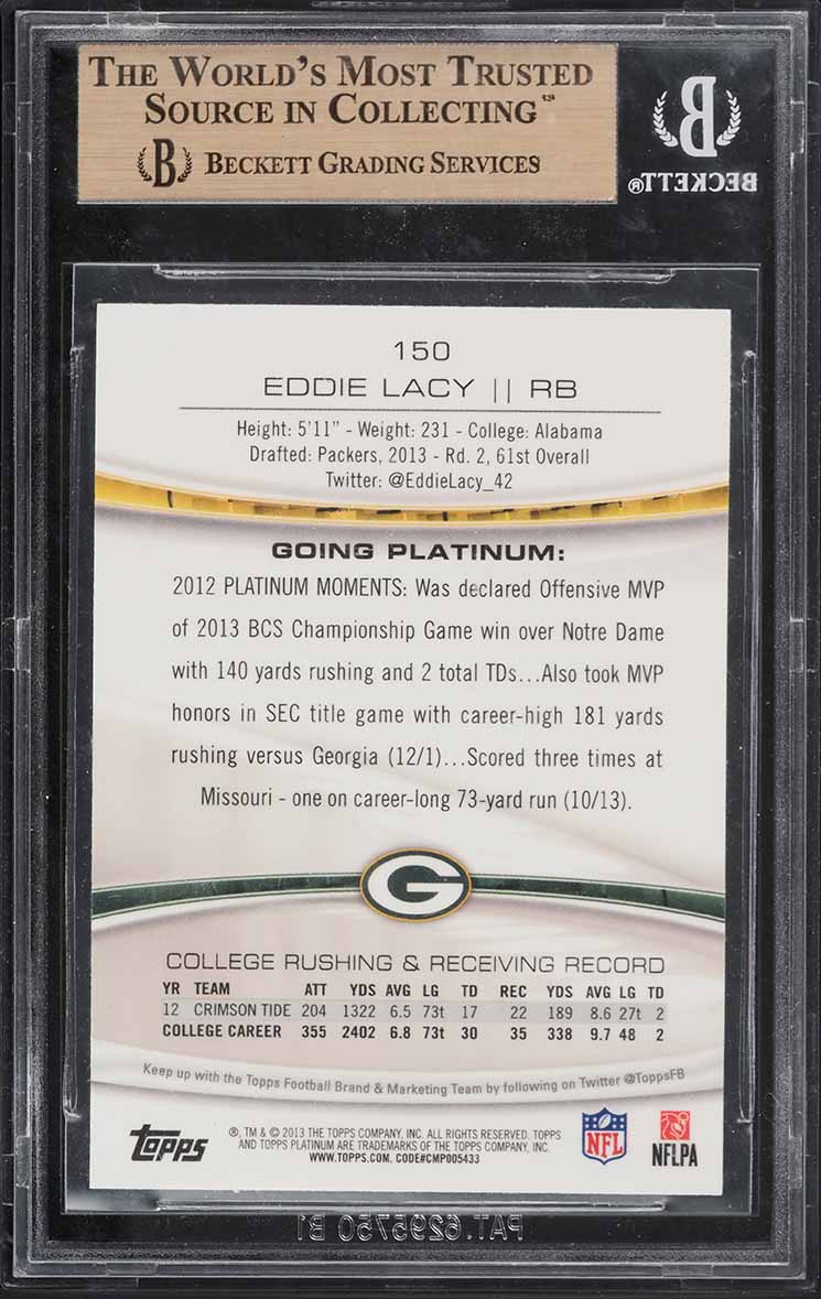 2013 Topps Platinum Black Refractor Eddie Lacy ROOKIE #150 BGS 9.5 GEM MINT