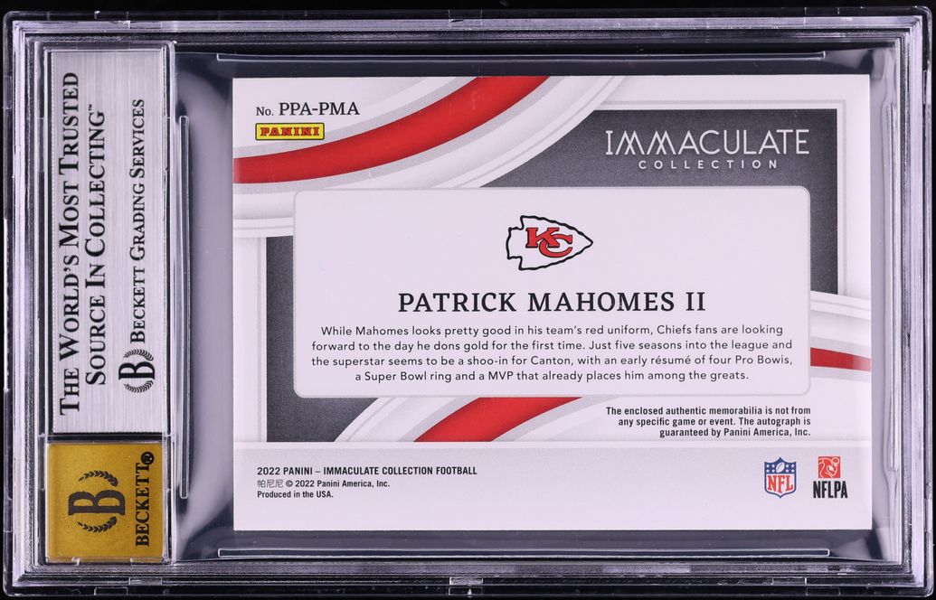 2022 Immaculate Collection Premium Gold Patrick Mahomes II PATCH AUTO 10/10 #PPA-PMA BGS 8