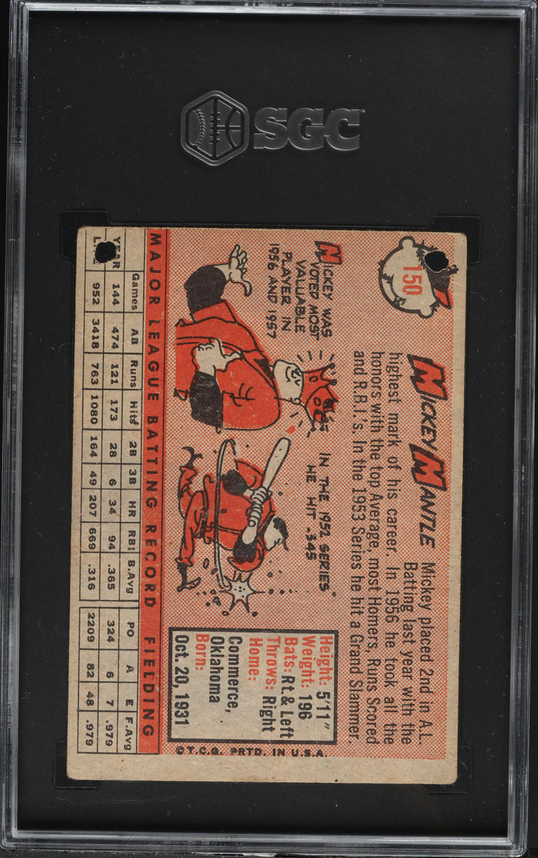 1958 Topps Mickey Mantle #150 SGC 1 PR