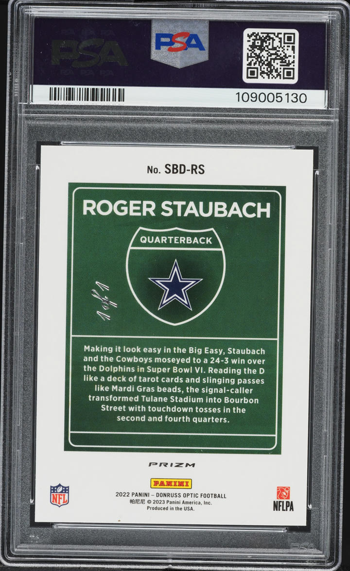 2022 Donruss Optic Super Bowl Downtown Gold Vinyl Roger Staubach 1/1 #SBD-RS PSA 10 GEM MINT