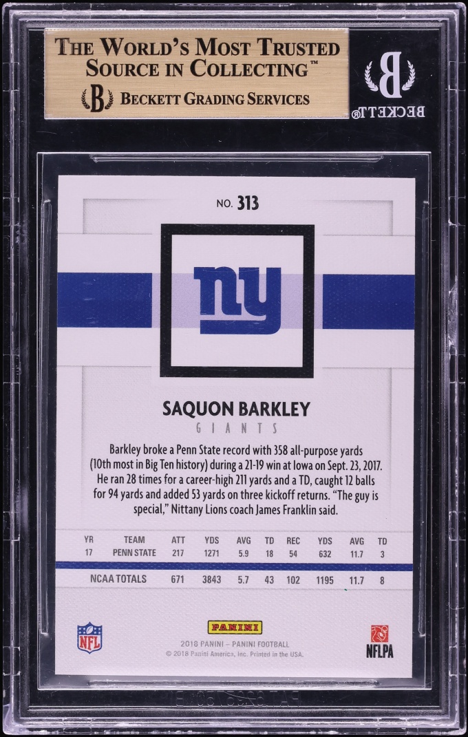 2018 Panini Gold Knight Saquon Barkley ROOKIE /20 #313 BGS 9.5 GEM MINT
