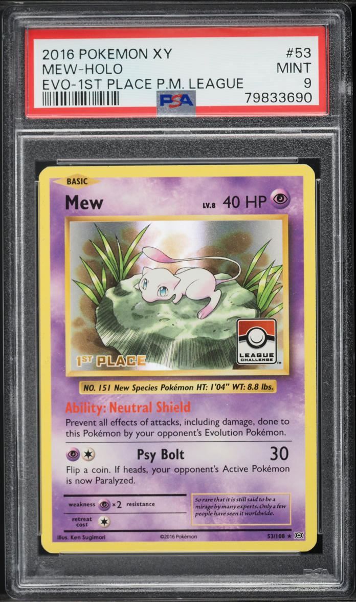 2016 Pokemon XY Evolutions 1st Place League Holo Mew #53 PSA 9 MINT