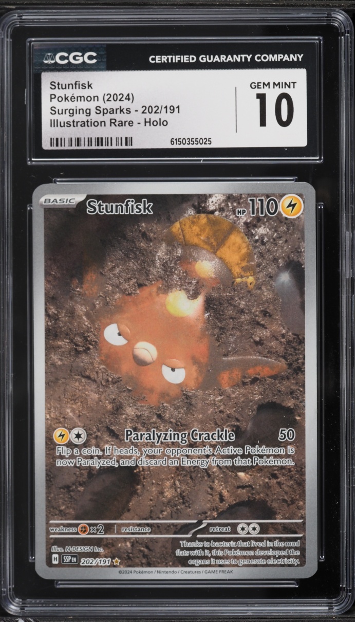 2024 Pokemon Scarlet & Violet Surging Sparks IR Stunfisk #202 CGC 10 GEM MINT