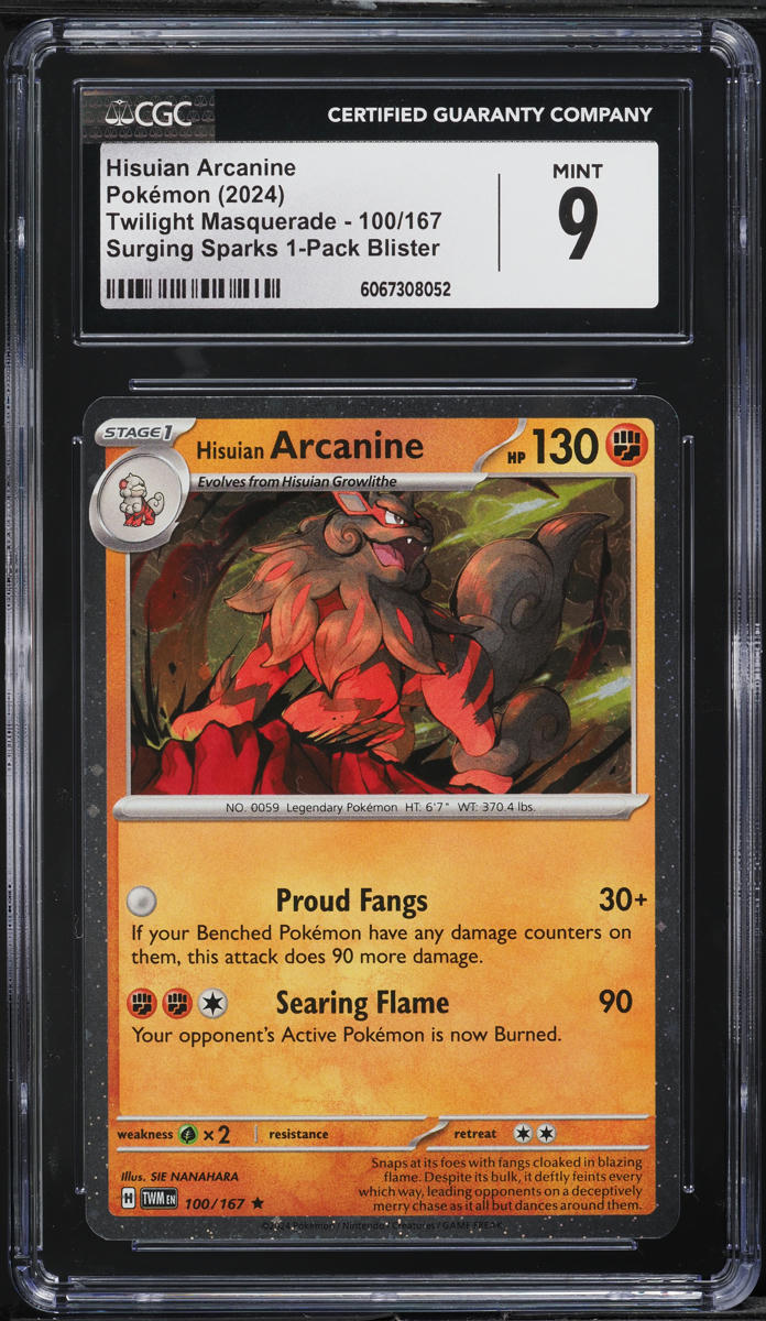 2024 Pokemon SV Twilight Masquerade Surging Sparks Hisuian Arcanine #100 CGC 9 MINT