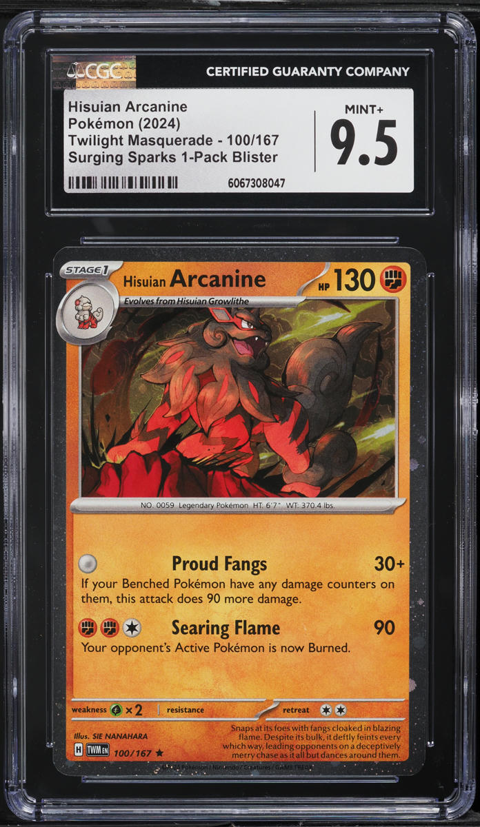 2024 Pokemon SV Twilight Masquerade Surging Sparks Hisuian Arcanine #100 CGC 9.5 MINT+