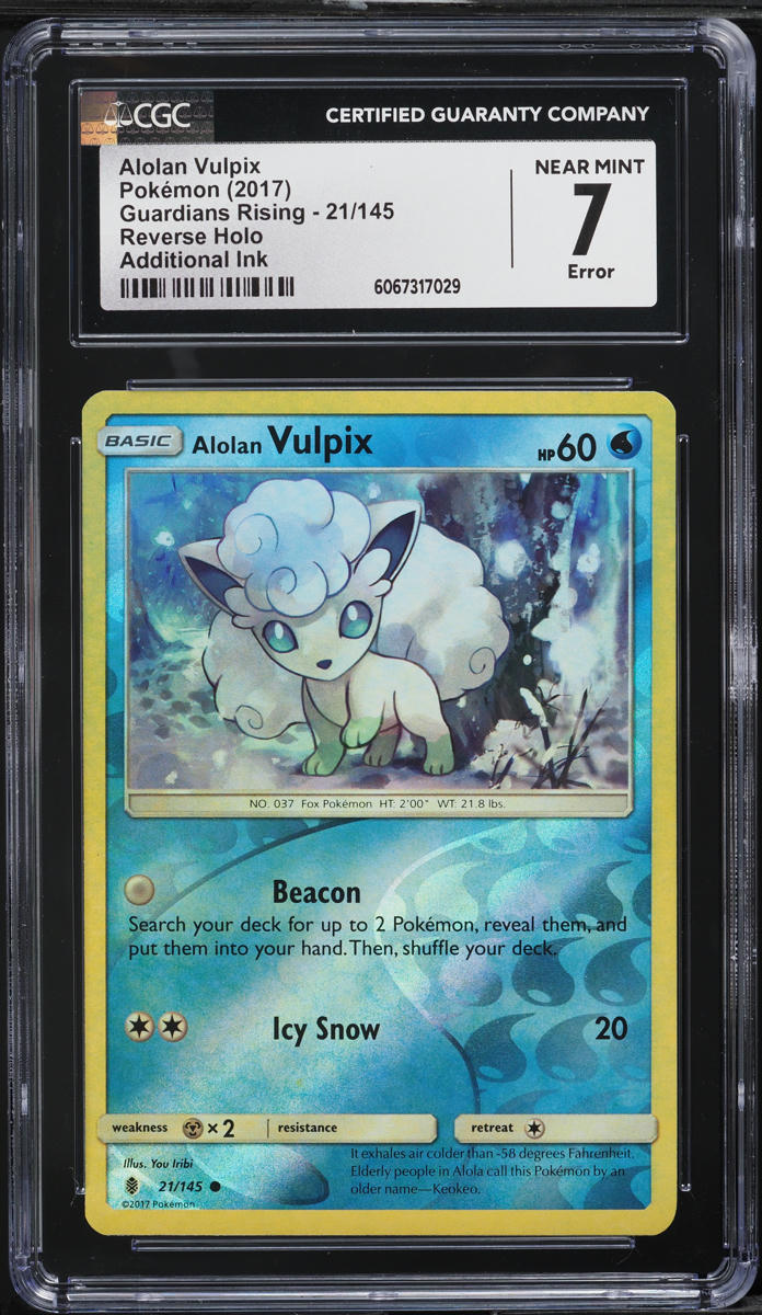 2017 Pokemon Sun & Moon Guardians Rising Reverse Holo Error Alolan Vulpix #21 CGC 7 NRMT