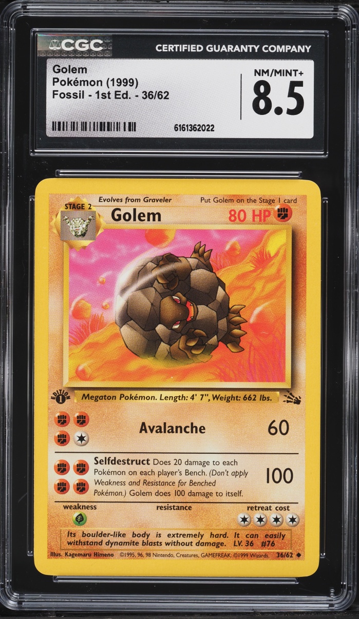 1999 Pokemon Fossil 1st Edition Golem #36 CGC 8.5 NM-MT+