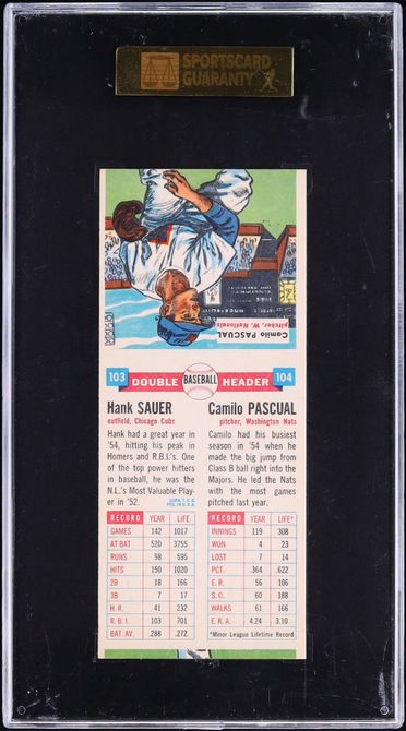1955 Topps Double Headers Hank Sauer Camilo Pascual UNPERFORATED #103/104 SGC 7.5 NRMT+