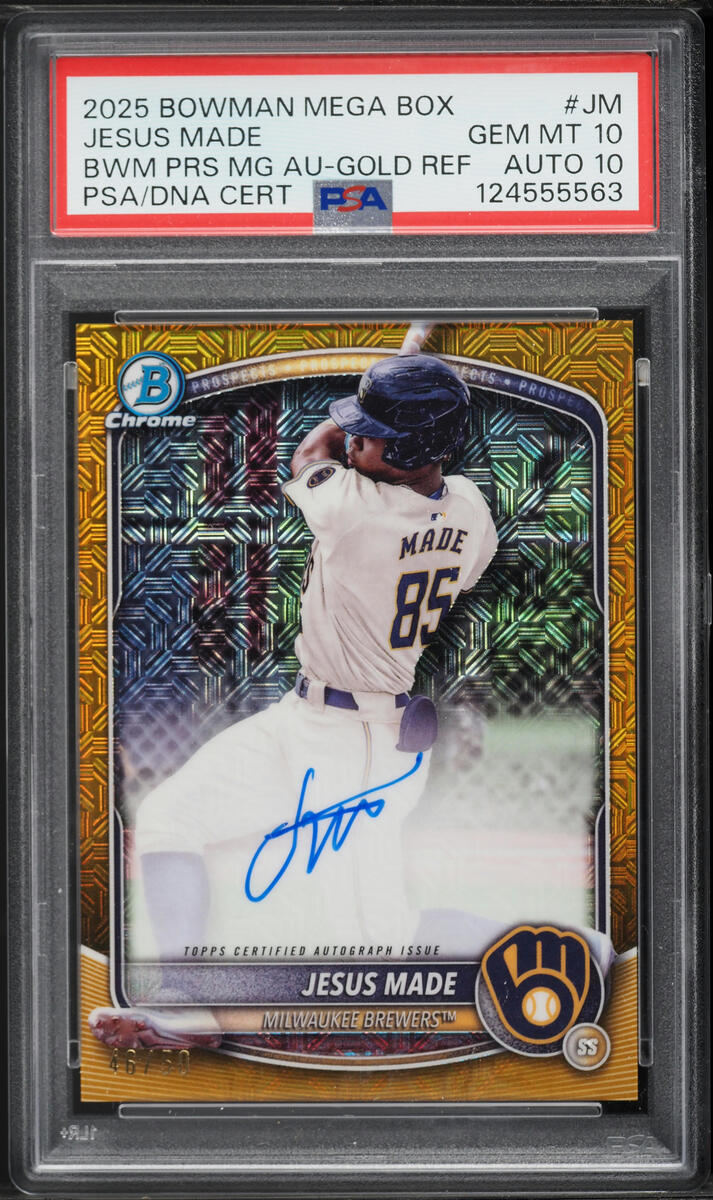 2025 Bowman Chrome Mega Box Gold Refractor Jesus Made PROSPECT AUTO DNA 10 /50 PSA 10 GEM MINT