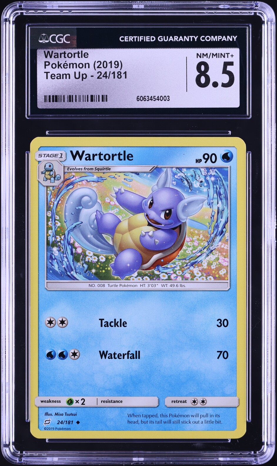 2019 Pokemon Sun & Moon Team Up Wartortle #24 CGC 8.5 NM-MT+