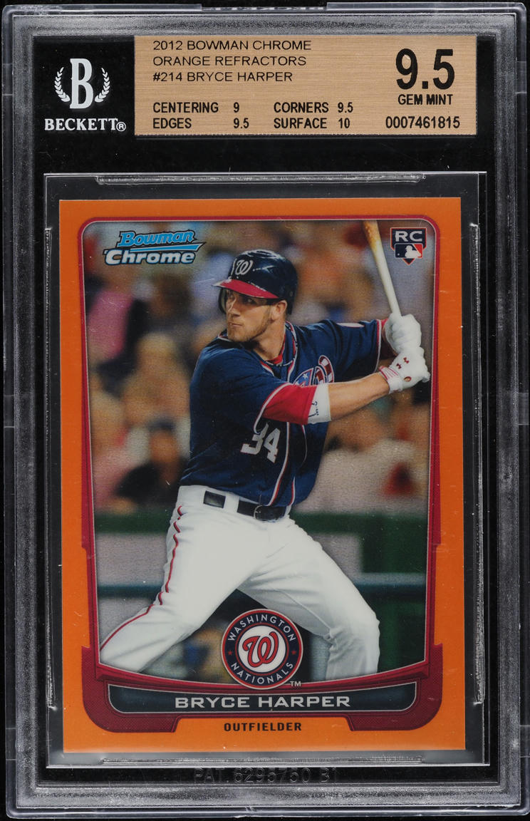 2012 Bowman Chrome Orange Refractor Bryce Harper ROOKIE /25 #214 BGS 9.5 GEM MINT - Photo 1