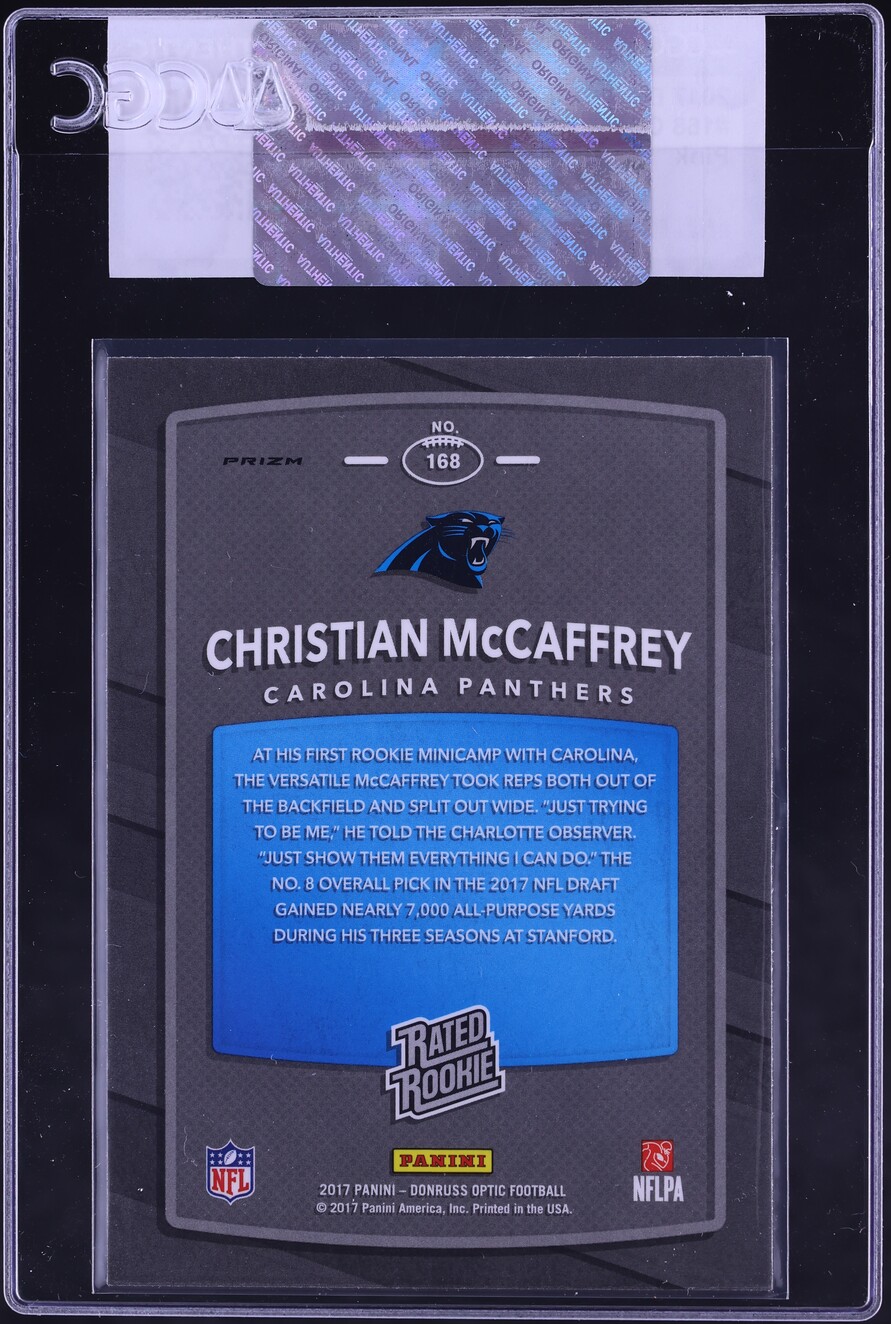 2017 Donruss Optic Pink Prizm Christian McCaffrey ROOKIE #168 CGC AUTH