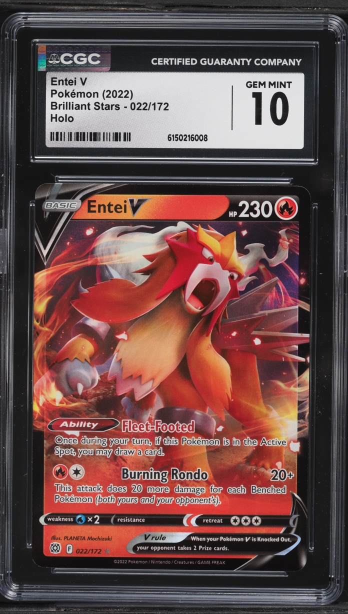 2022 Pokemon Sword & Shield Brilliant Stars Entei V #22 CGC 10 GEM MINT