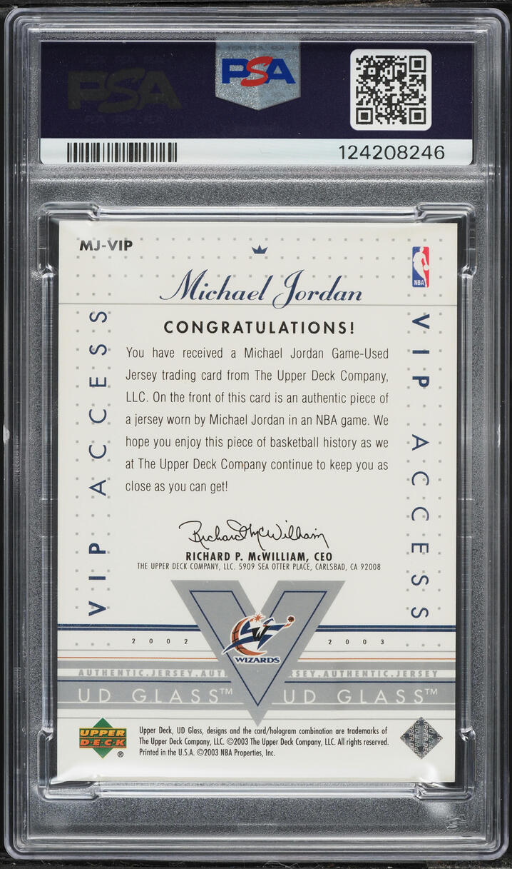 2002 Upper Deck Glass VIP Access Jersey Michael Jordan PATCH #MJ-VIP PSA 10 GEM MINT