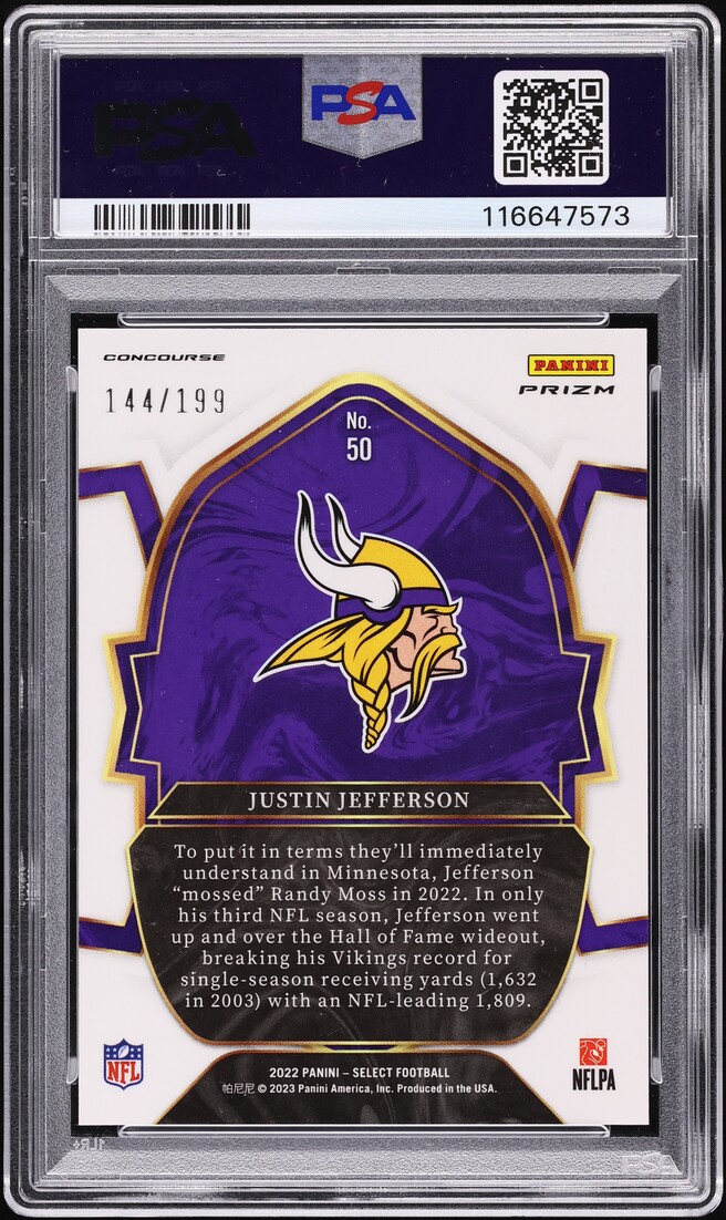 2022 Select Concourse Blue Prizm Justin Jefferson /199 #50 PSA 10 GEM MINT