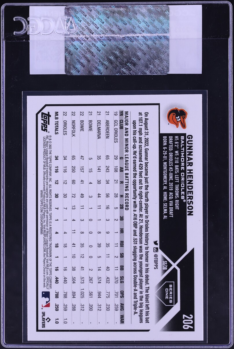 2023 Topps Gunnar Henderson ROOKIE #206 CGC AUTH