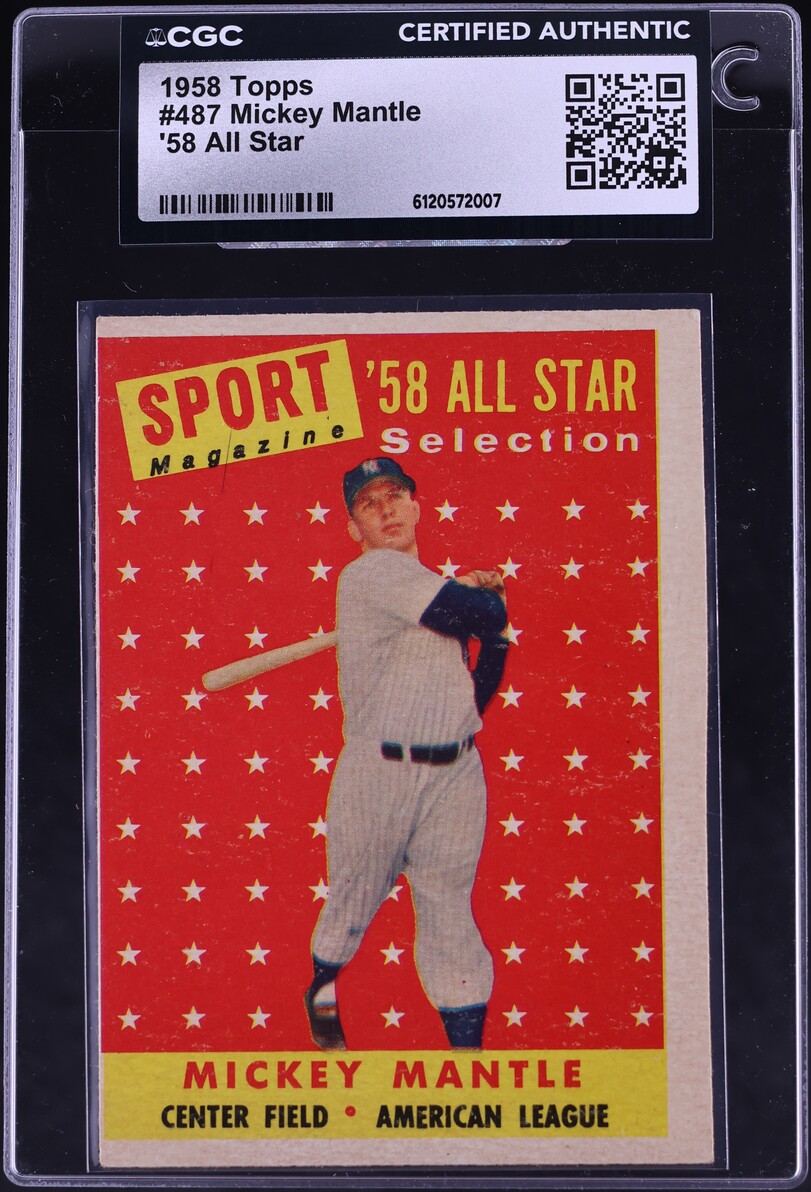 1958 Topps All Star Mickey Mantle #487 CGC AUTH