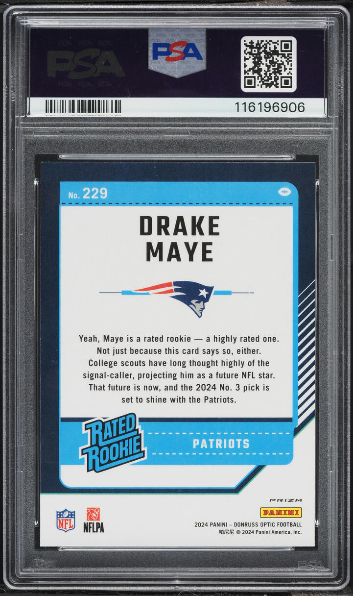 2024 Donruss Optic Teal Velocity Drake Maye ROOKIE #229 PSA 9 MINT