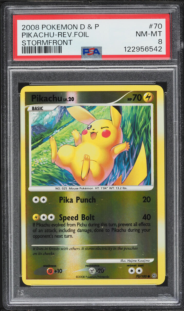 2008 Pokemon Diamond & Pearl Stormfront Reverse Holo Pikachu #70 PSA 8 NM-MT