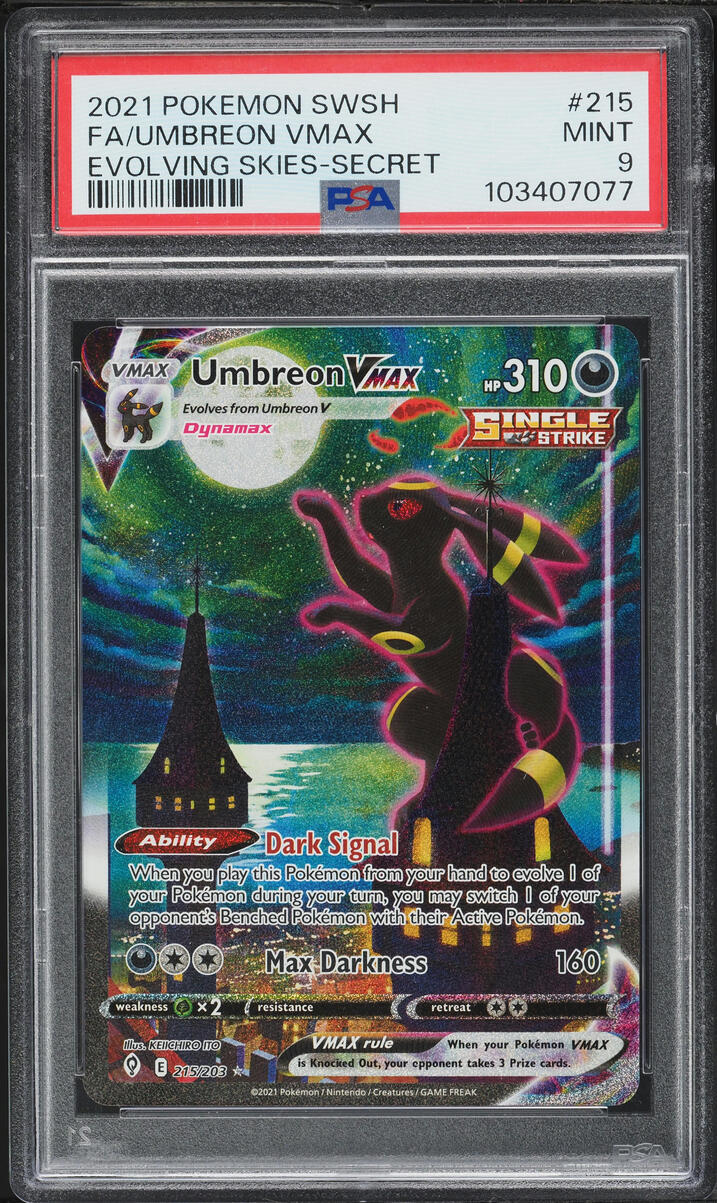 2021 Pokemon Sword & Shield Evolving Skies Alt Art Umbreon VMAX #215 PSA 9 MINT