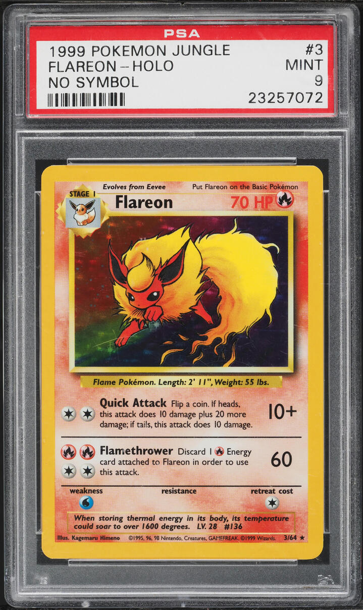 1999 Pokemon Jungle No Set Symbol Holo Flareon #3 PSA 9 MINT