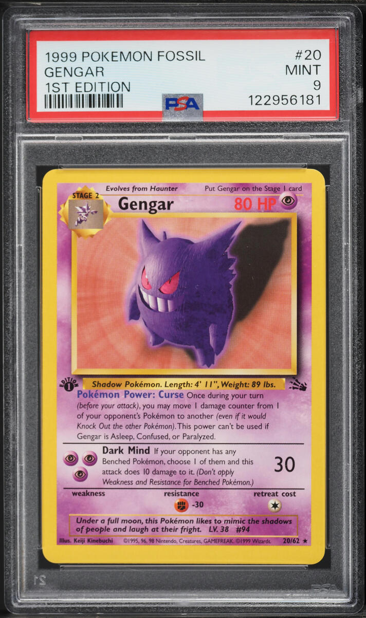 1999 Pokemon Fossil 1st Edition Gengar #20 PSA 9 MINT