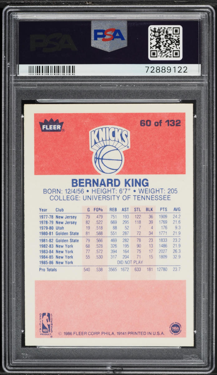 1986 Fleer Basketball Bernard King #60 PSA 6 EXMT