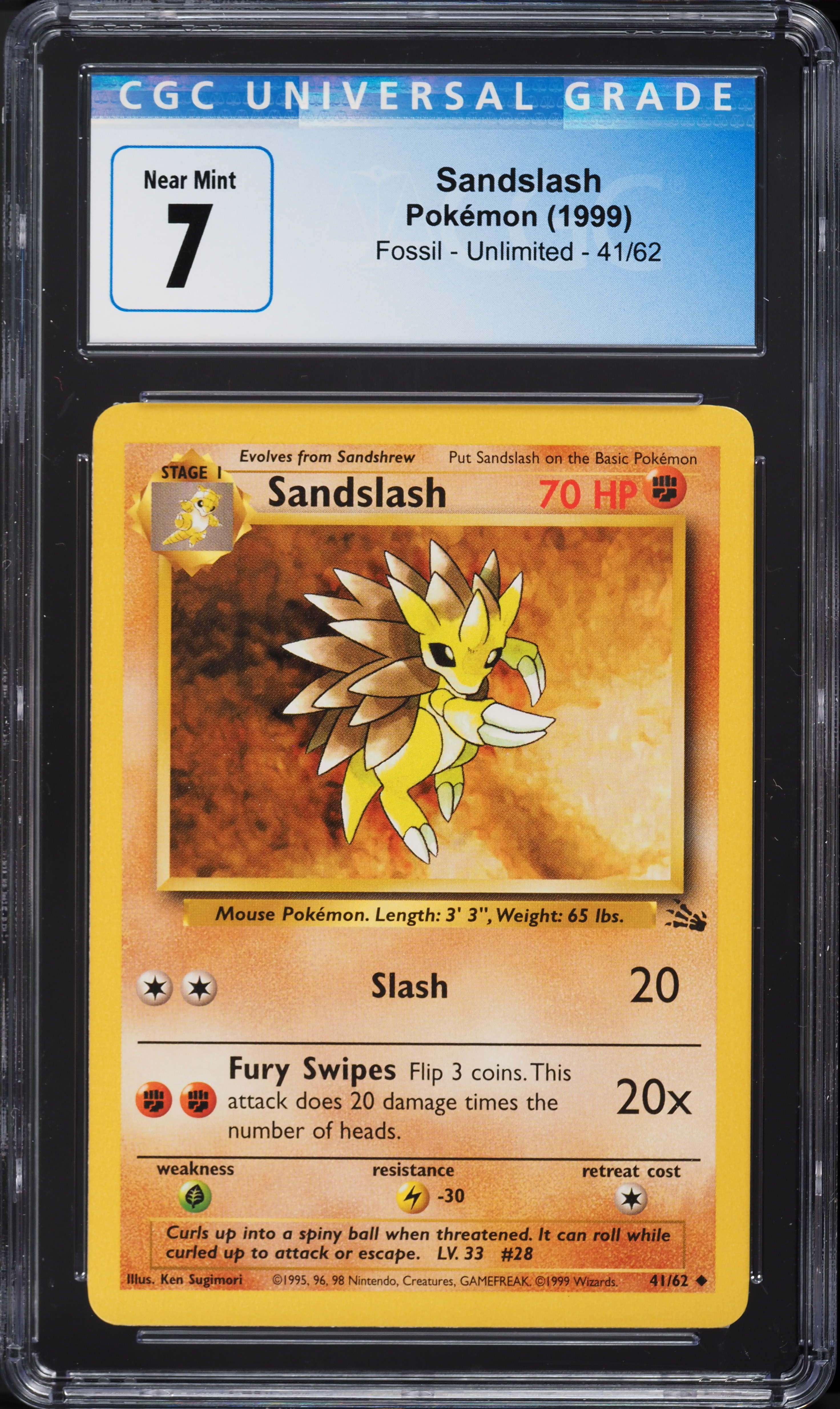 1999 Pokemon Fossil Sandslash #41 CGC 7 NRMT