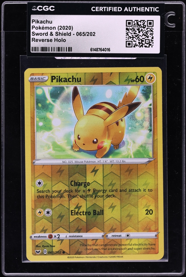 2020 Pokemon Sword & Shield Reverse Holo Pikachu #65 CGC AUTH