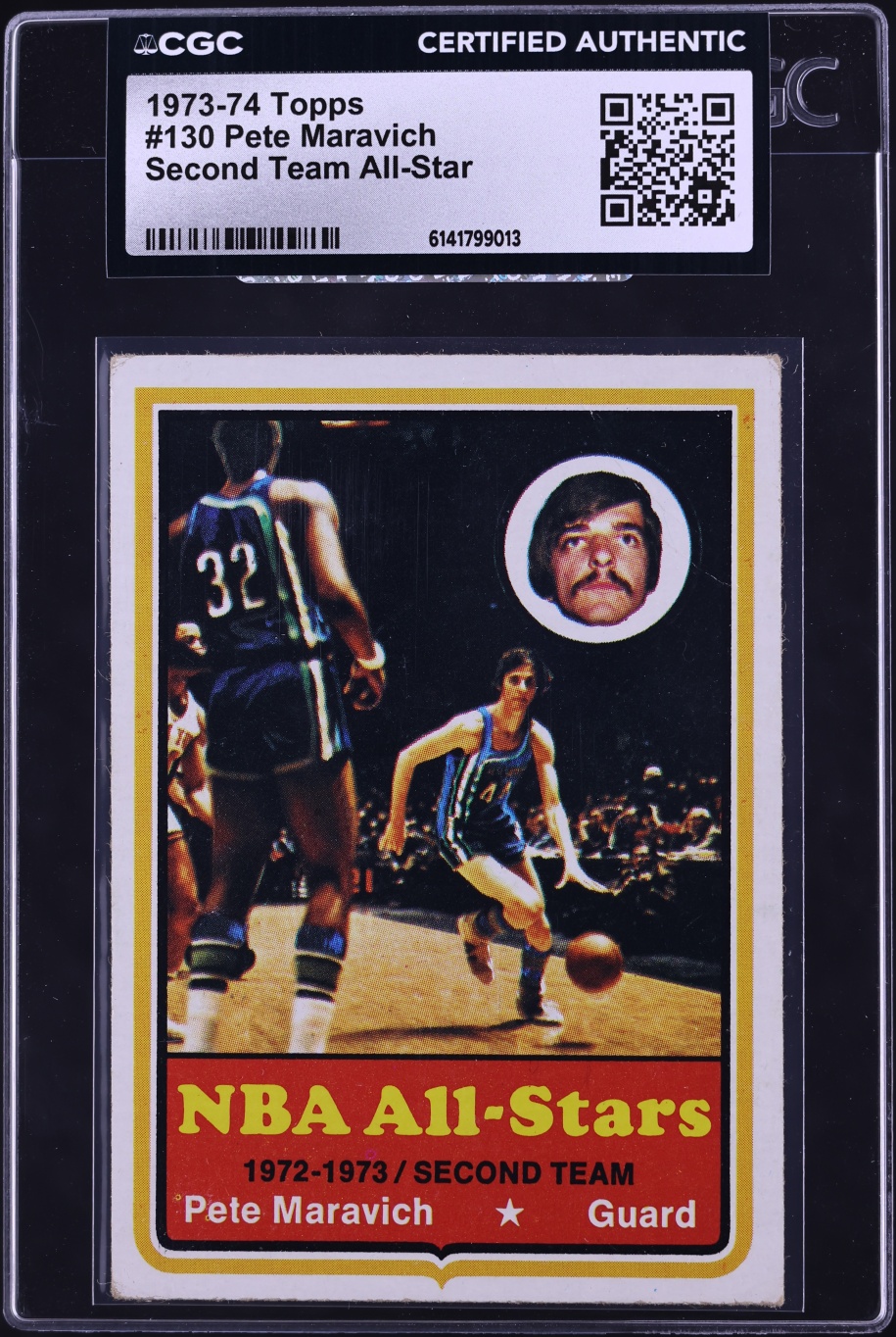 1973 Topps Basketball Pete Maravich 2ND TEAM ALL-STAR #130 CGC AUTH