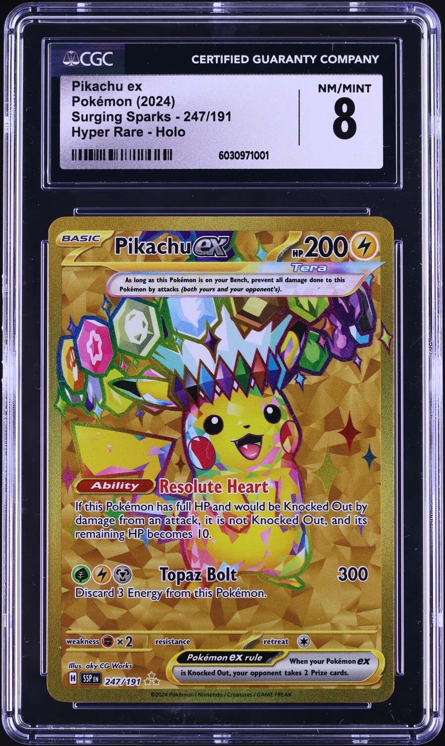 2024 Pokemon SV Surging Sparks Full Art Pikachu ex #247 CGC 8 NM-MT on